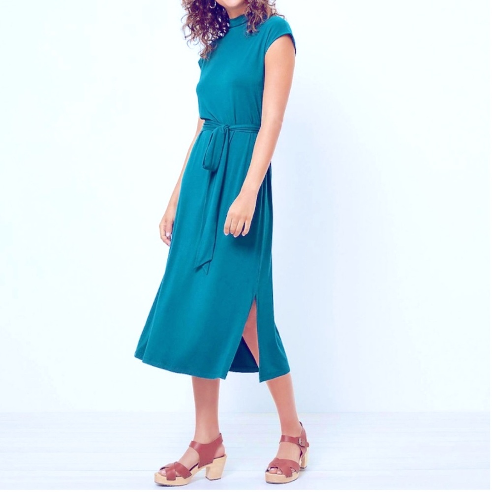 LOFT Emerald Green Cap Sleeve Midi Dress